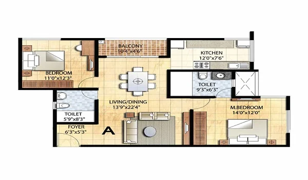 Suraksha Group Wish Town 2 BHK Floor Plan